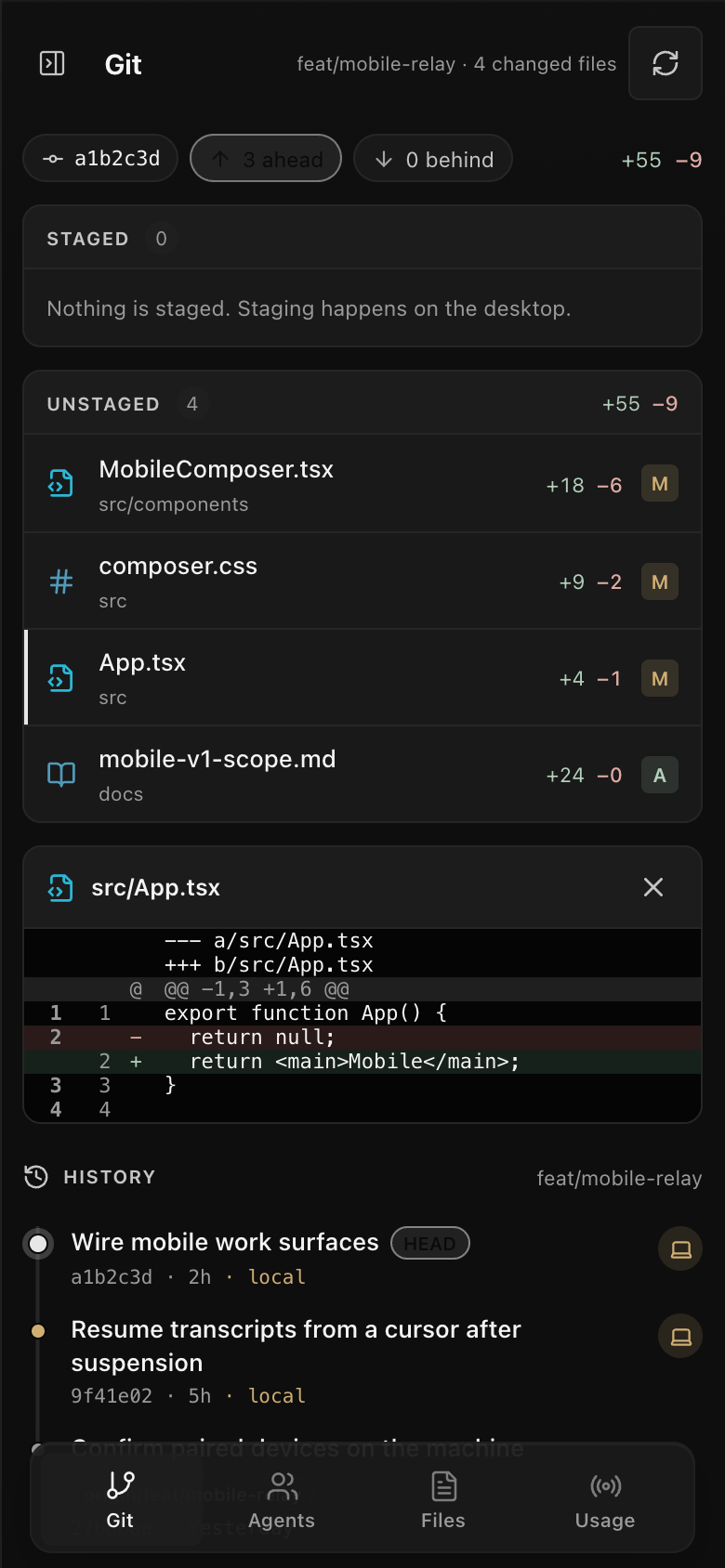 A unified diff of src/App.tsx with added and removed lines.