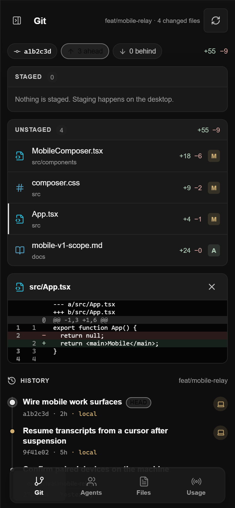 A unified diff of src/App.tsx with added and removed lines.