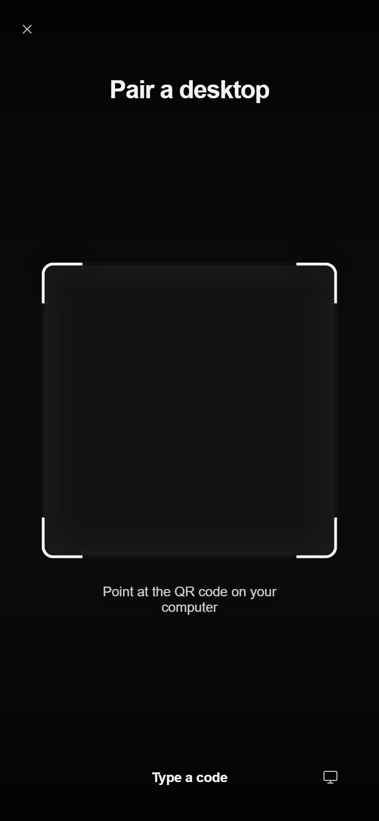 The camera, ready to scan the pairing code shown on your computer.