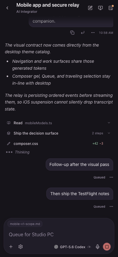 AI Integrator Chat in the Dusk theme.